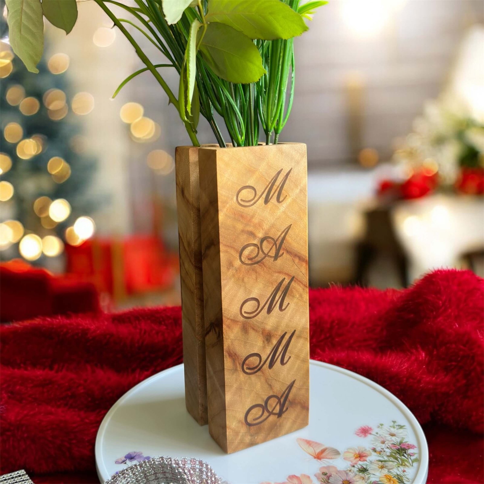 personalised wood and glass vase